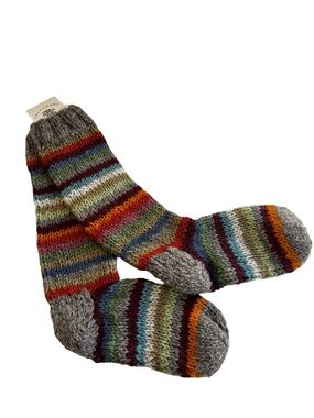 Pachamama Cozy Multicolor Wool Striped Santa Fe Long Socks NWT